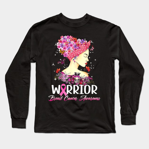 Warrior Breast Cancer Awareness Butterfly Sunflower Women Long Sleeve T-Shirt by everetto